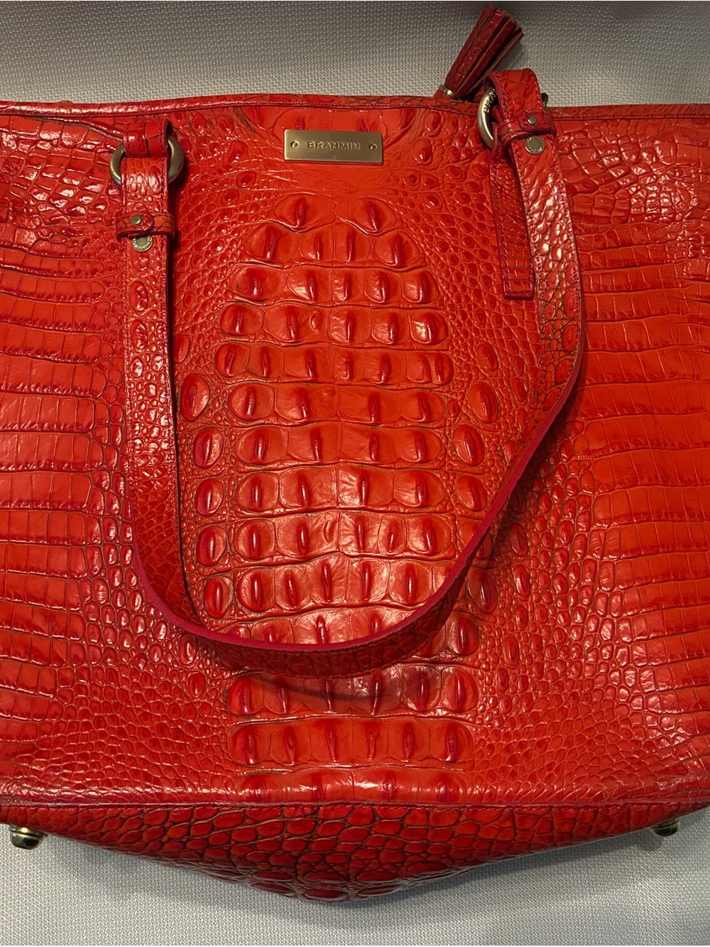 Brahmin Red Croc-Embossed Leather Shopper Tote